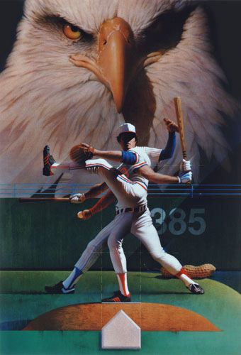 NINE, baseball sports painting by Mark Smollin