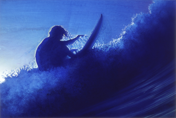 TWILIGHT RIDE surfing painting by Mark Smollin