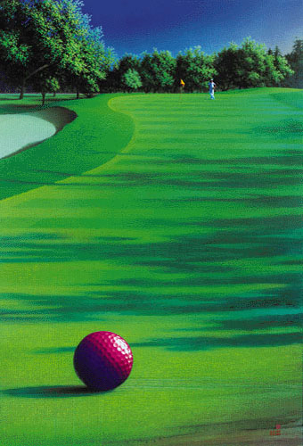 A LONG WAY TO SOME HOLE golf painting by Mark Smollin