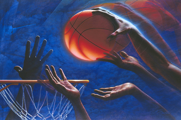 Above The Rim basketball painting by Mark Smollin