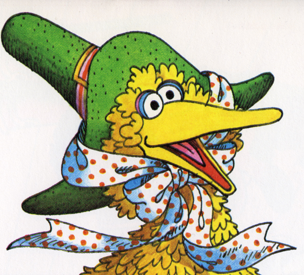 Big Bird as Mother Goose of the 1981 Sesame Street Mother Goose Calendar illustrated by Michael Smollin