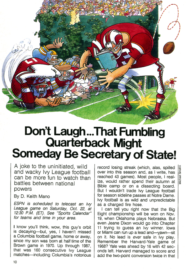 Fumbling Quarterback, TV Guide illustration by Michael Smollin