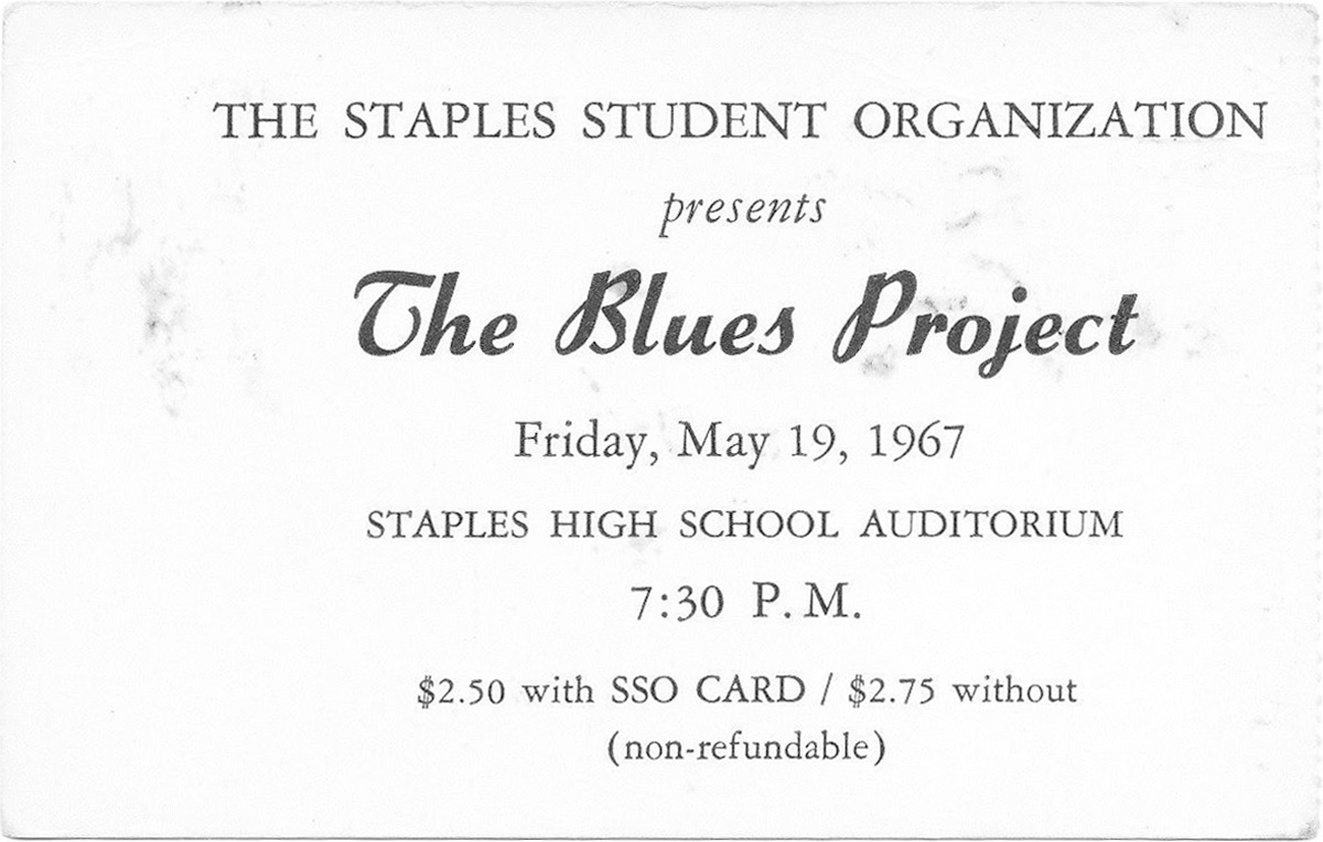 Staples Student Organization Ticket Stub For The Blues Project 19 May 1967